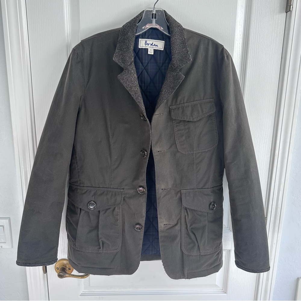 Boden Dark Olive Jacket with Gray Collar